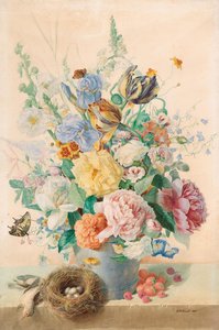 Großes Stillleben mit Tulpen, Rosen und Lilien